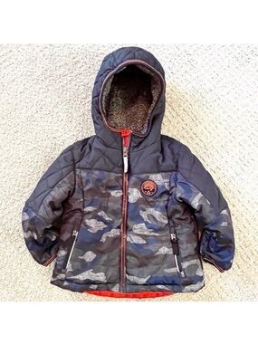 Gerry Toddler Boys Jacket Sz 2T Faux Sherpa Lined Navy Camo Fall Winter Hooded